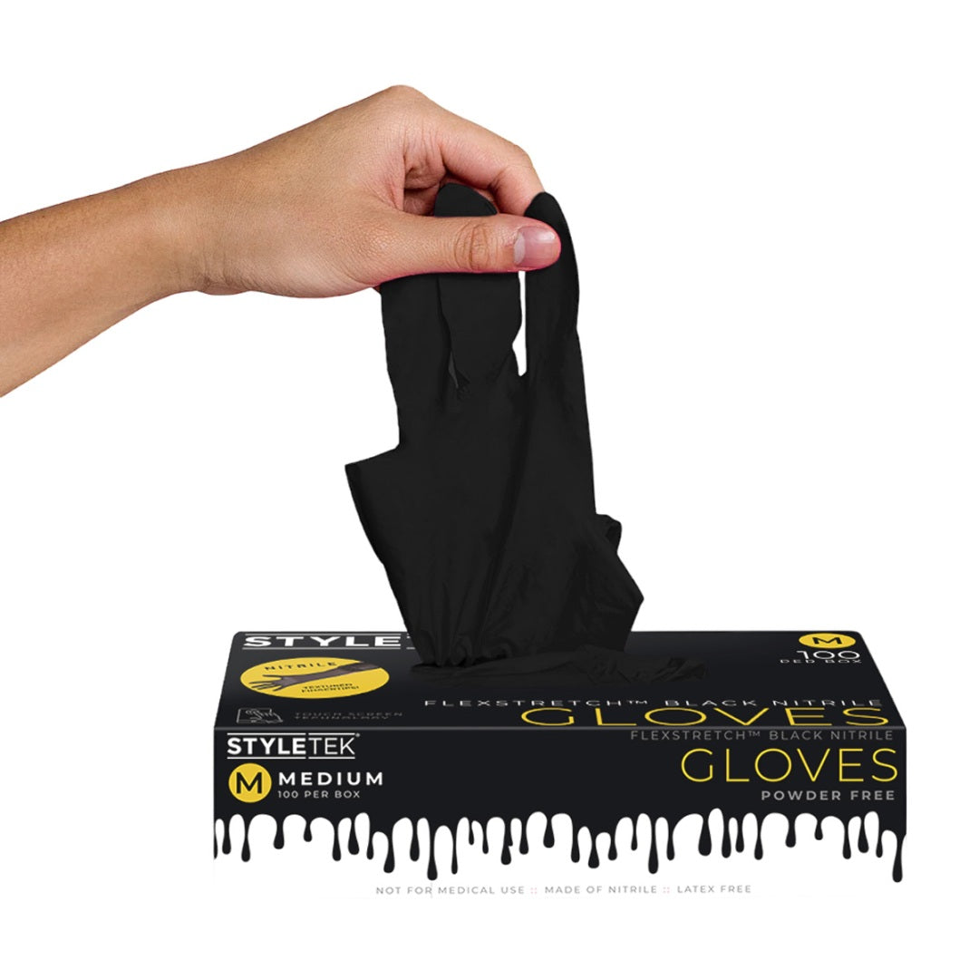 STYLETEK Deluxe Grip Black Nitrile Gloves, 100/Box